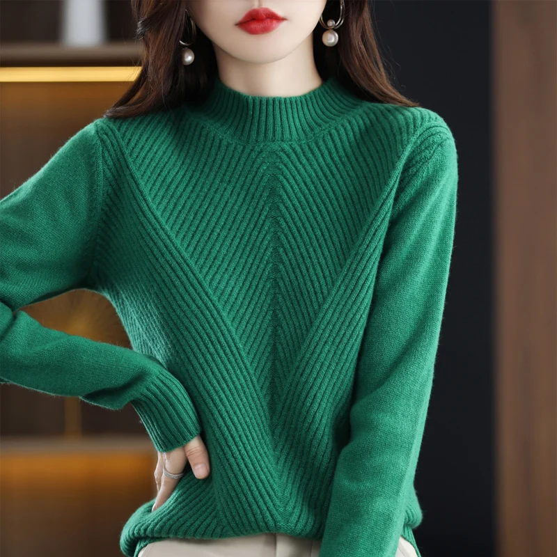 Autumn Winter New Cashmere Sweater Women Keep Warm Half high collar Pullovers Knitting Sweater Fashion Long Sleeve Loose Tops