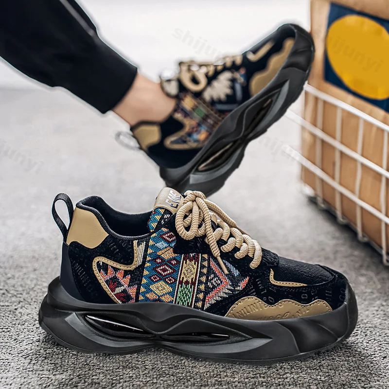 

LiveDay Men's Fashion Height Increasing Soft Sole Vulcanize Shoes 2025 Spring Autumn Comfortable Lace-up Non-Slip Sneakers