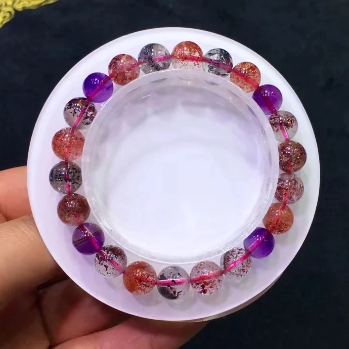 Natural Super Seven 7 Red Lepidocrocite Quartz Bracelet 8.5mm Rutilated Clear Round Beads Crystal Women Men AAAAAAA