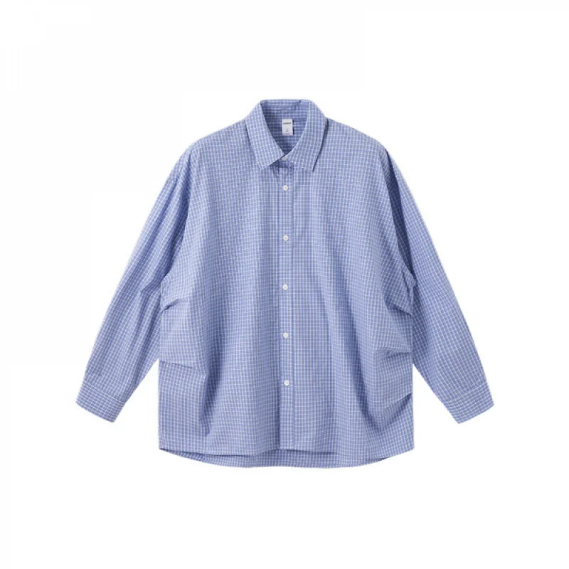 

Men's 2025 Autumn Ruched Plaid Shirt, New Fashion Casual Cardigan Long Sleeve 100% Cotton Shirt