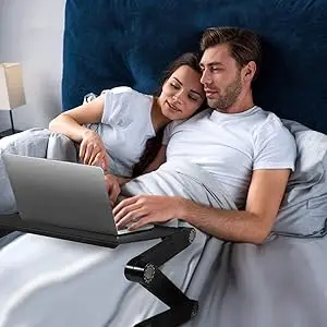 Klappbarer Bett-Tisch, leicht, kompakt, verstellbarer Computertisch für PC, tragbarer Tisch, Lesetisch für Ultrabook, Bücher, Zeitschriften und Frühstück, Schwarz – Detail 4