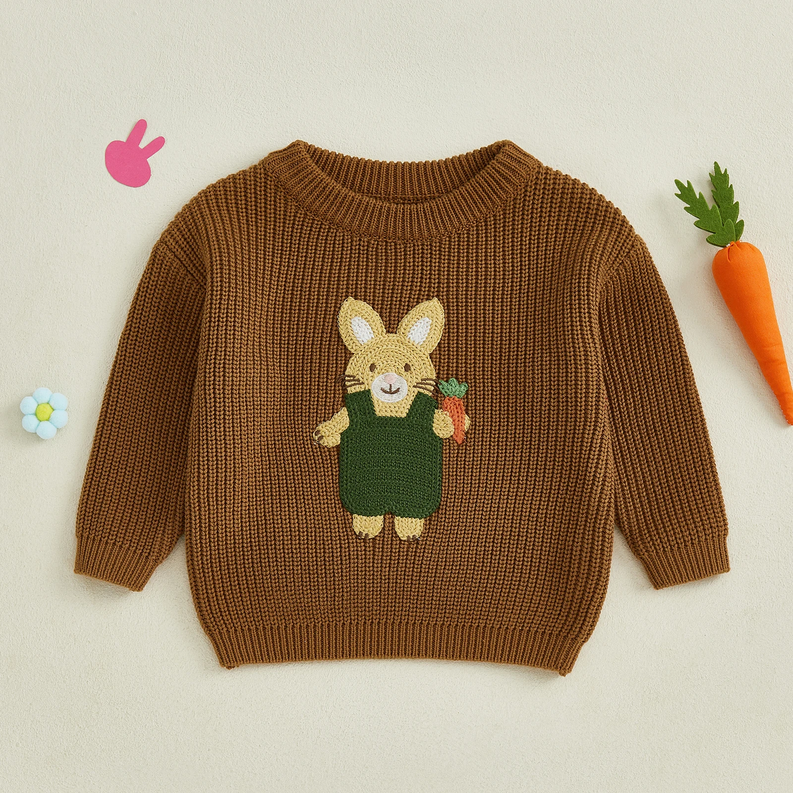 MISOWMNJOY Children Warm Knitted Sweater Baby Girls Boy Pullover Jumpers Knitwear Casual Bunny Embroidery Infant Winter Clothes