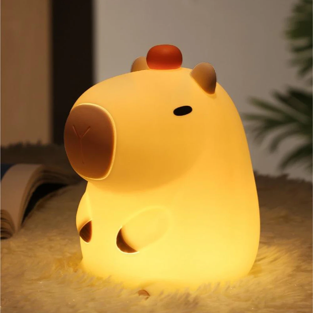 Veilleuse en silicone Capybara pour enfants, lampe de chevet tactile animal, aste par USB, fonction de synchronisation, cadeau mignon