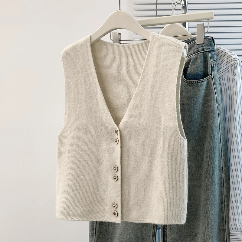 Ele Maglia ort lavorata a maglia Abito da donna a strati Faionable Top Colore puro V-Ne Capispalla autunnale sottile con bottone singolo