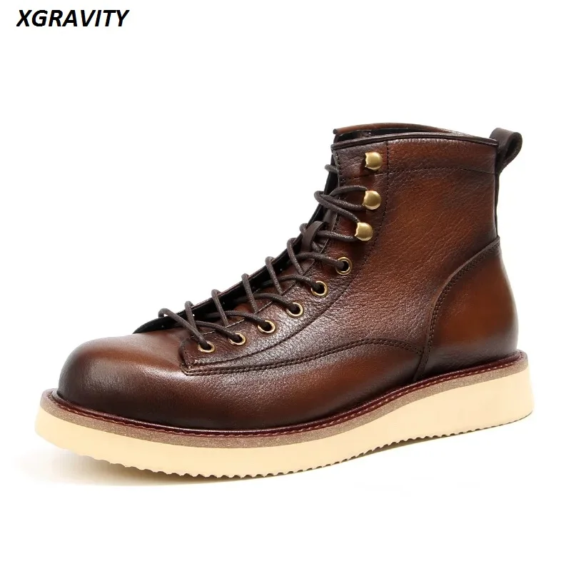 2024 New Vintage Autumn Winter Boots Lace Up Design Male Footwear Cow Real Leather Short Boots Retro Desert Boots Man Shoes A082