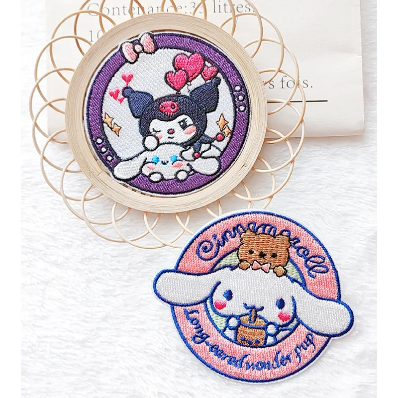 

Kawaii Embroidered Patches Cinnamoroll Kuromi Melody Pochacco Cartoon Hook and Loop Embroidered Cloth Sticker Sewing