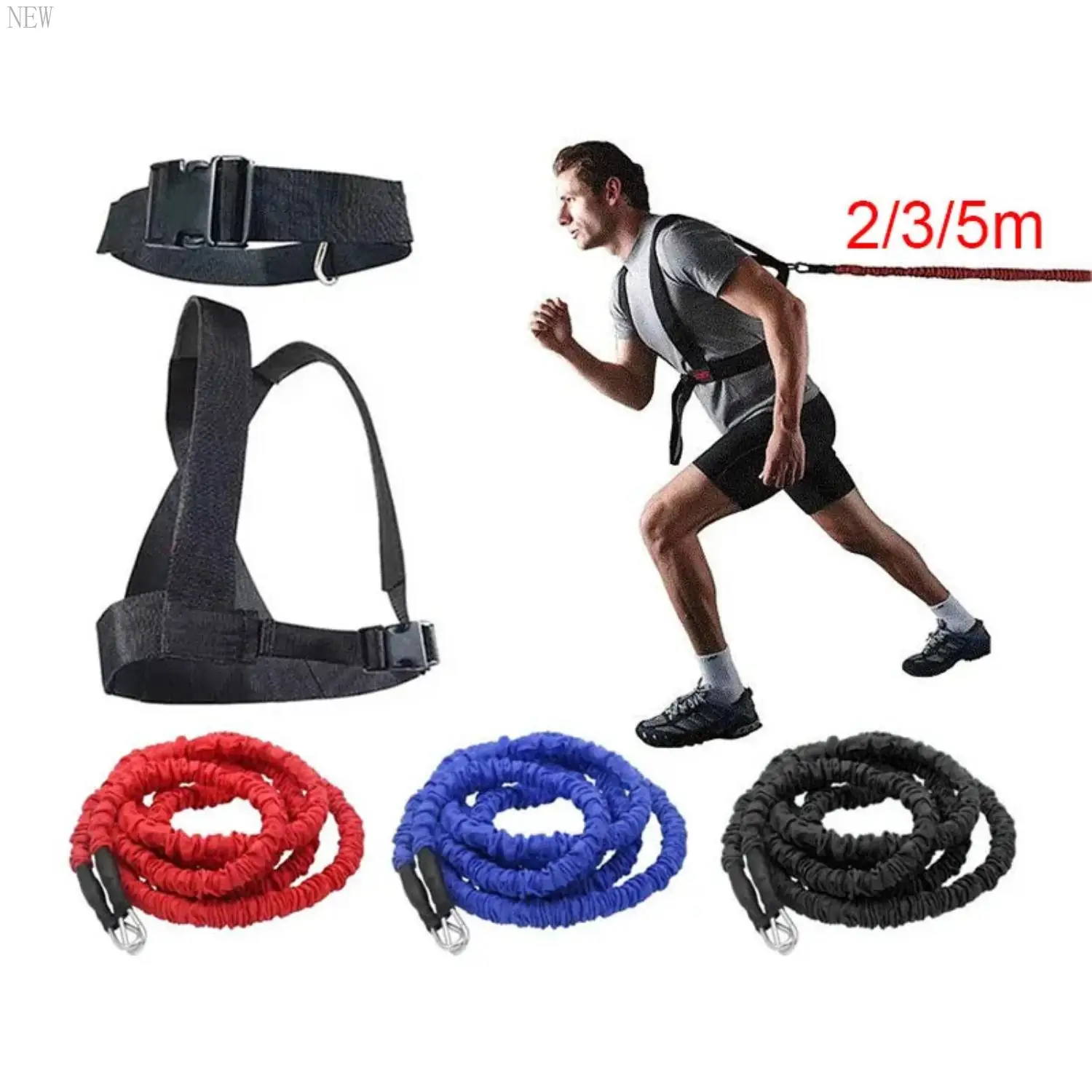 New 1set 2/3/5m Fitness Equipment Double Resistance Band Training Pull Rope Stretch Rope Track Field Running Explosive Force Jum