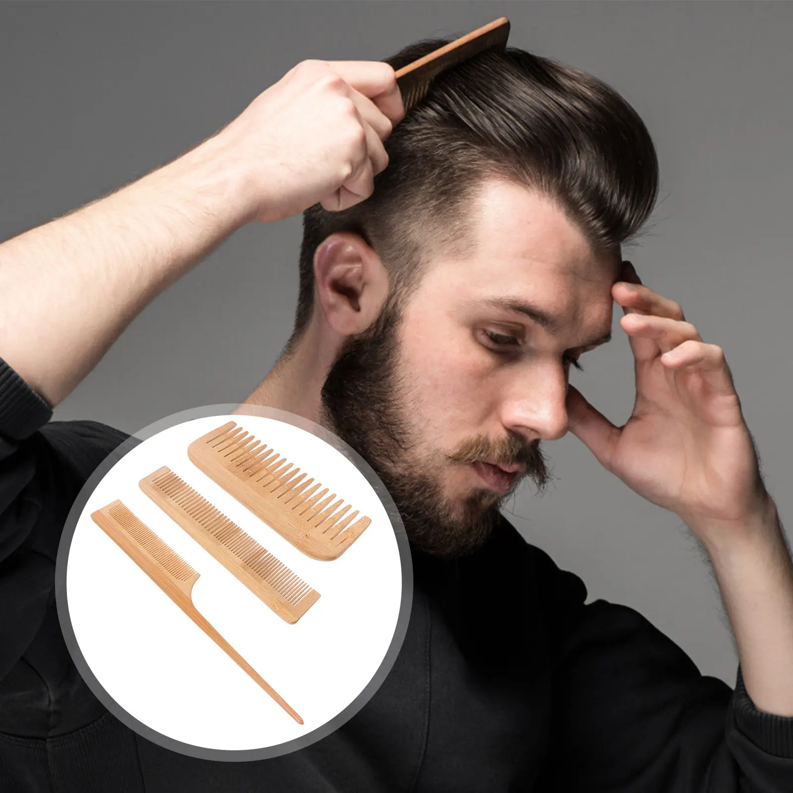 

3Pcs Bamboo Hair Massage Comb Set Portable Lightweight Fine Wide Tooth Hairdressing Salon Barber Styling Home Detangling Brush