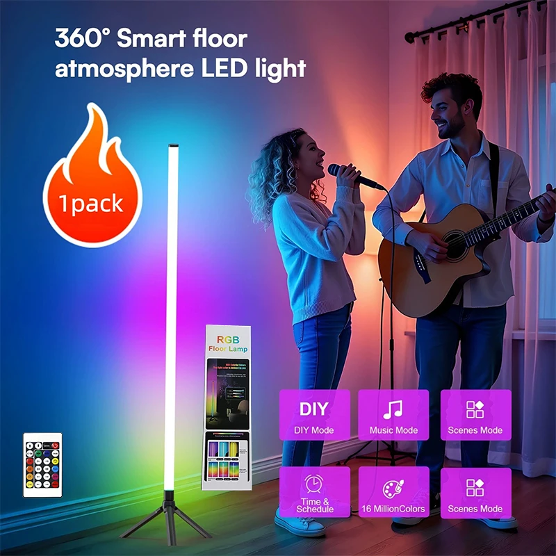 1PC Floor Lamp with RGB Lighting | Remote/APP Control, Colorful Moving Light, Music Synchronization | Suitable for Living Room,