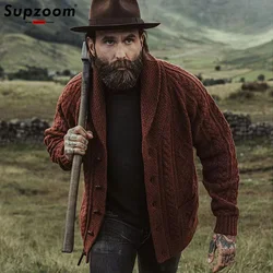 Supzoom 2024 New Arrival Top Fashion Turn-down Collar Regular Cotton Cardigan Male Casual Single Breasted Button Sweater Men