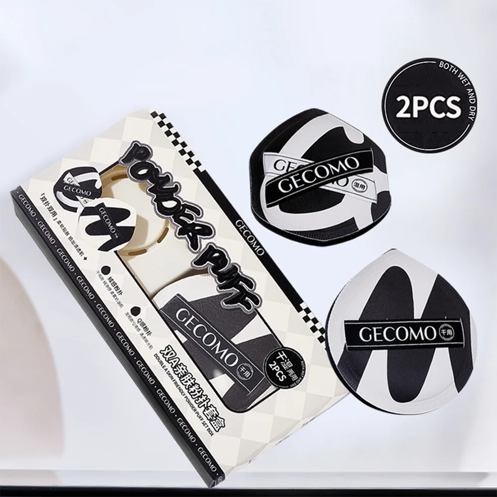 GECOMO Conjunto de 2 peças de sopro de pó com caixa de armazenamento, esponja macia de dupla utilização seca e molhada para maquiagem de base líquida