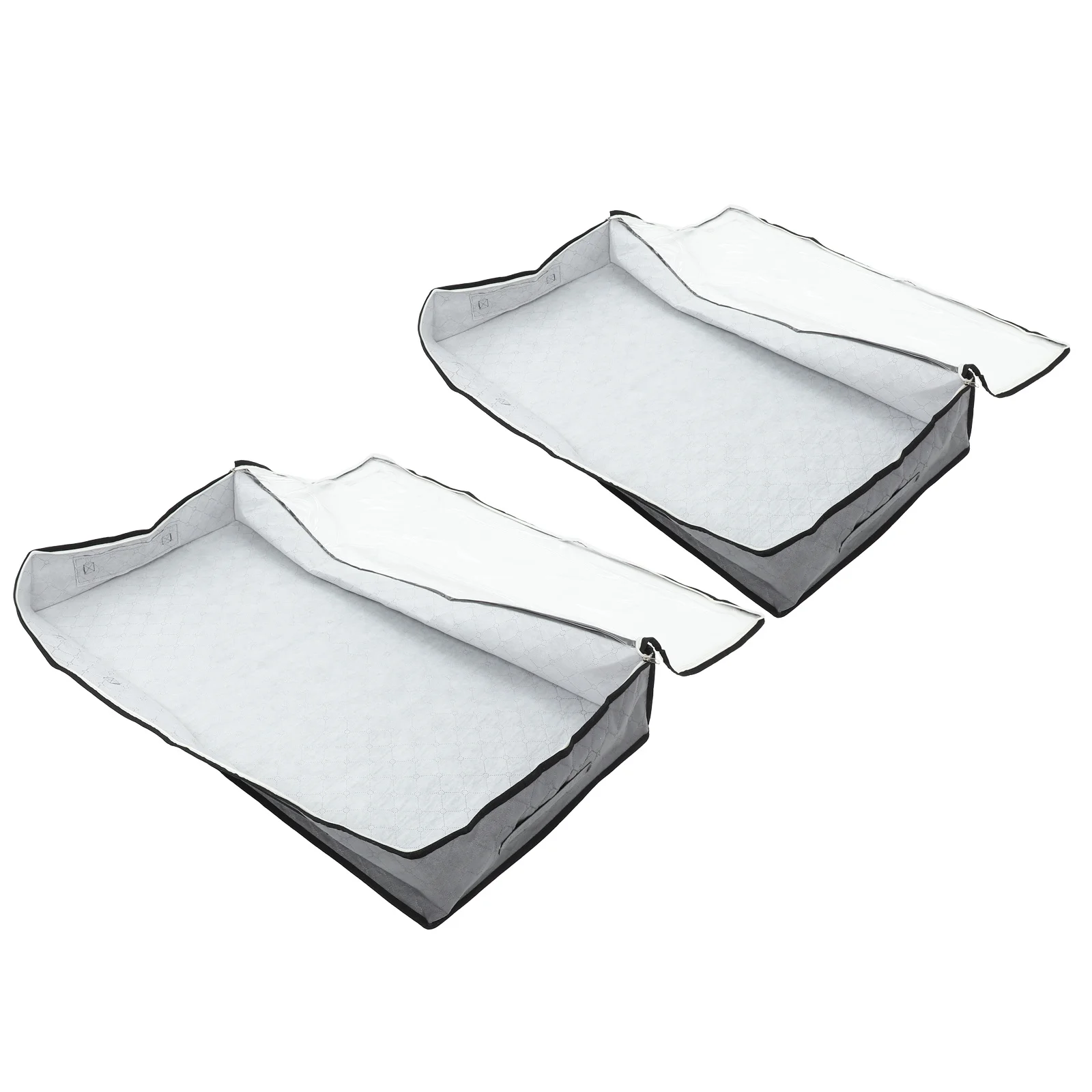 

2pcs Under Bed Quilt Storage Bag 2-Way Zipper Clear Window Heavy Duty Handles Breathable Comforter Organizer Canvas Storage Bin
