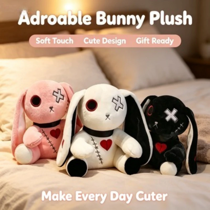 Spooky Gothic Bunny Stuffed Crazy Rabbit Plush Toys, Spooky Gothic Bunny Stuffed Animal Cute Horror Dreadful Bunny Doll, For Hal