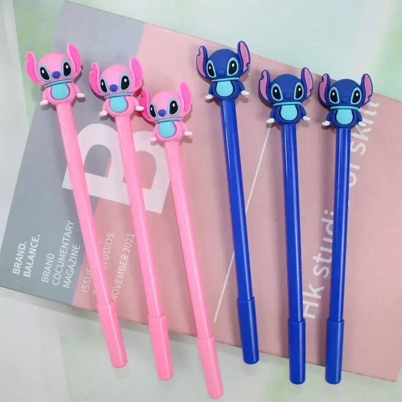 Disney Cartoon Gel Pen 12-48pcs Kawaii Stitch Students Write Tool 0.5mm Black Blue School Stationery Children Birthday Gifts