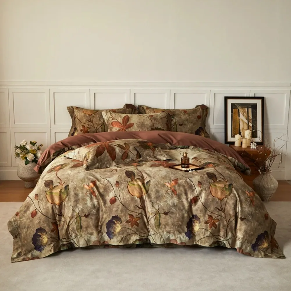 Long-staple Cotton Retro Oil Painting Style Duvet Cover Bed Sheet Pillowcase Bedding Sets Bed Linen