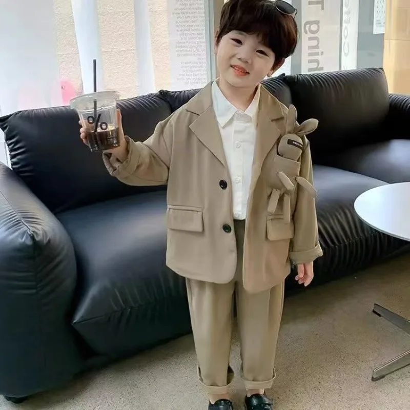 

Boys' British Style Suit Set Korean Design Formal Attire for Kids Trendy Flower Boy Suit for Spring Autumn Occasions