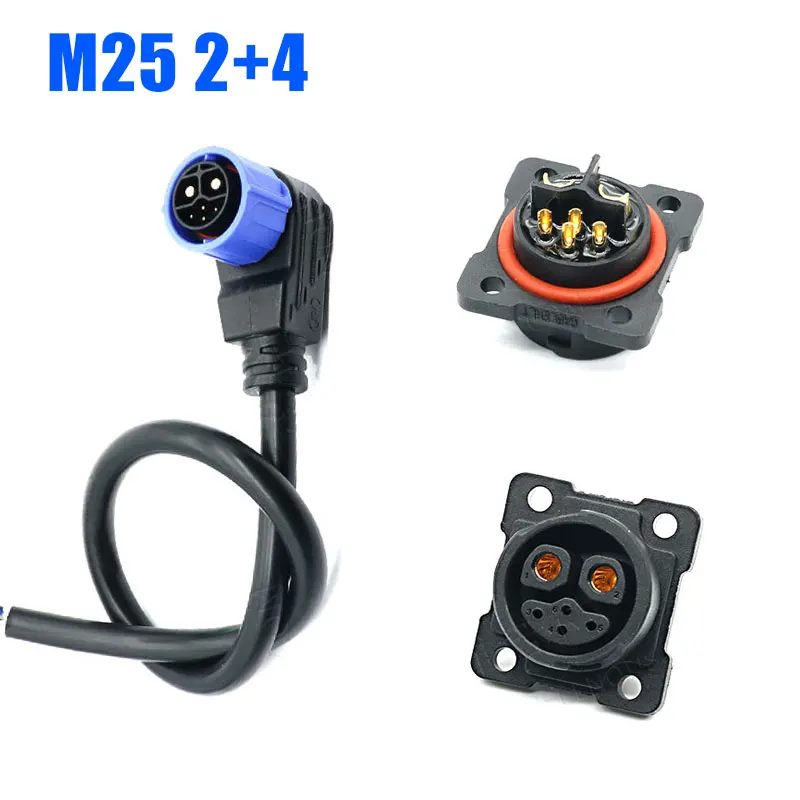 M25 2+4 Battery Connector E-blike Electric Lithium Battery Charging Plug Bike Sharing Male With 50cm Line Energy Storage Cable