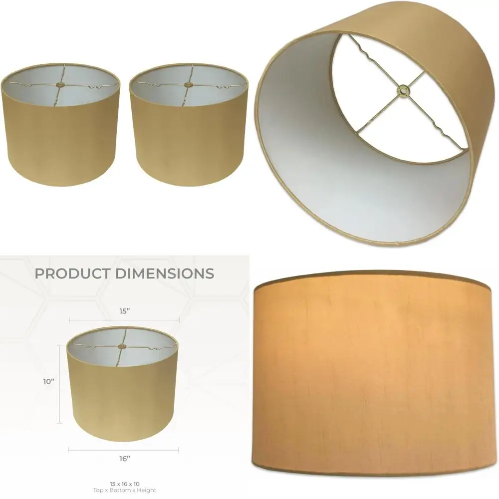 

Shallow Drum Hardback Lamp Shades, 15x16x10 Antique Gold, 2-Pack, Elegant Lighting Accessories