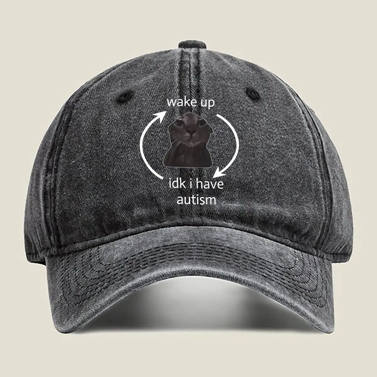 

wake up idk i have autism cat - graphic for a mental - health - and - awareness - themed design Washed Baseball Cap