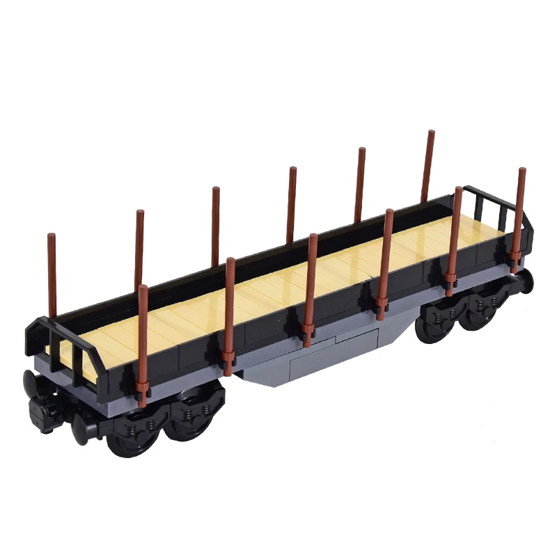 MOC City Creative Idea 8-Wheeled Wooden Pile Truck Train Light Rail Building Block Bricks DIY High-tech Toys for children gifts