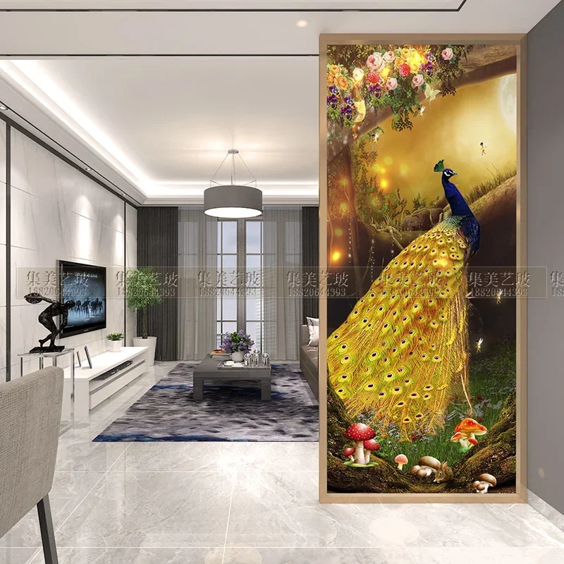 Modern minimalist blocking peacock screen glass partition hotel living room office through the roof art entrance to the home