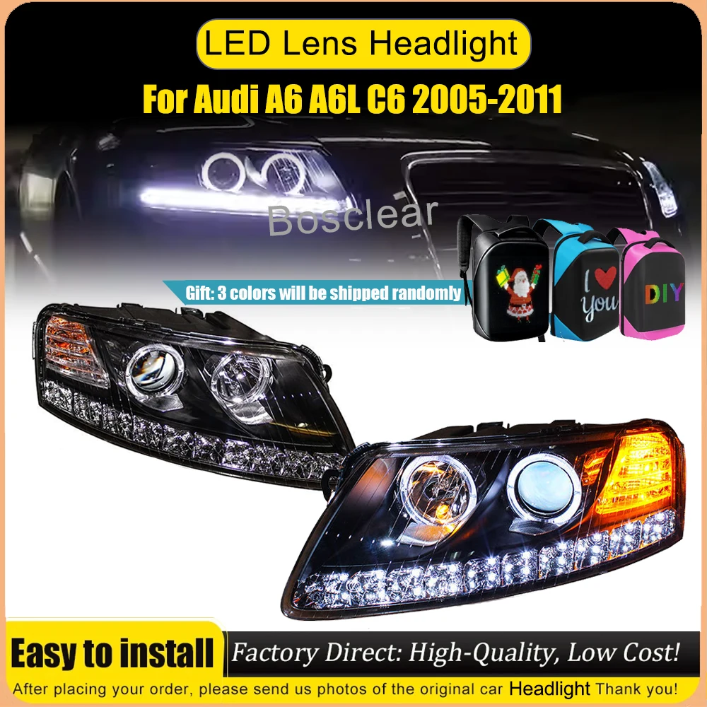

2 шт. фары для Audi A6 2005 2006 2007 2008 2009 2010 2011 светодиодные фары Plug and play передние фары дневные ходовые огни
