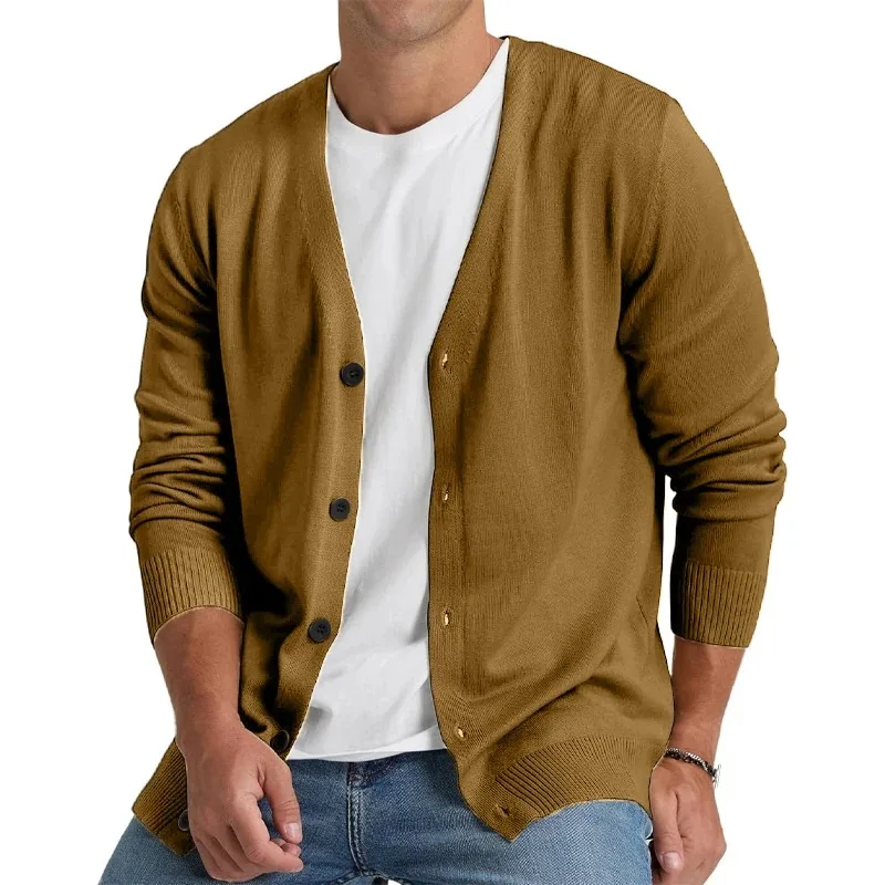 Mens Casual Slim Fit Cardigans V-Neck Basic Designed Long Sleeve Button Down Knitted Sweaters Lightweight Solid Color Tops