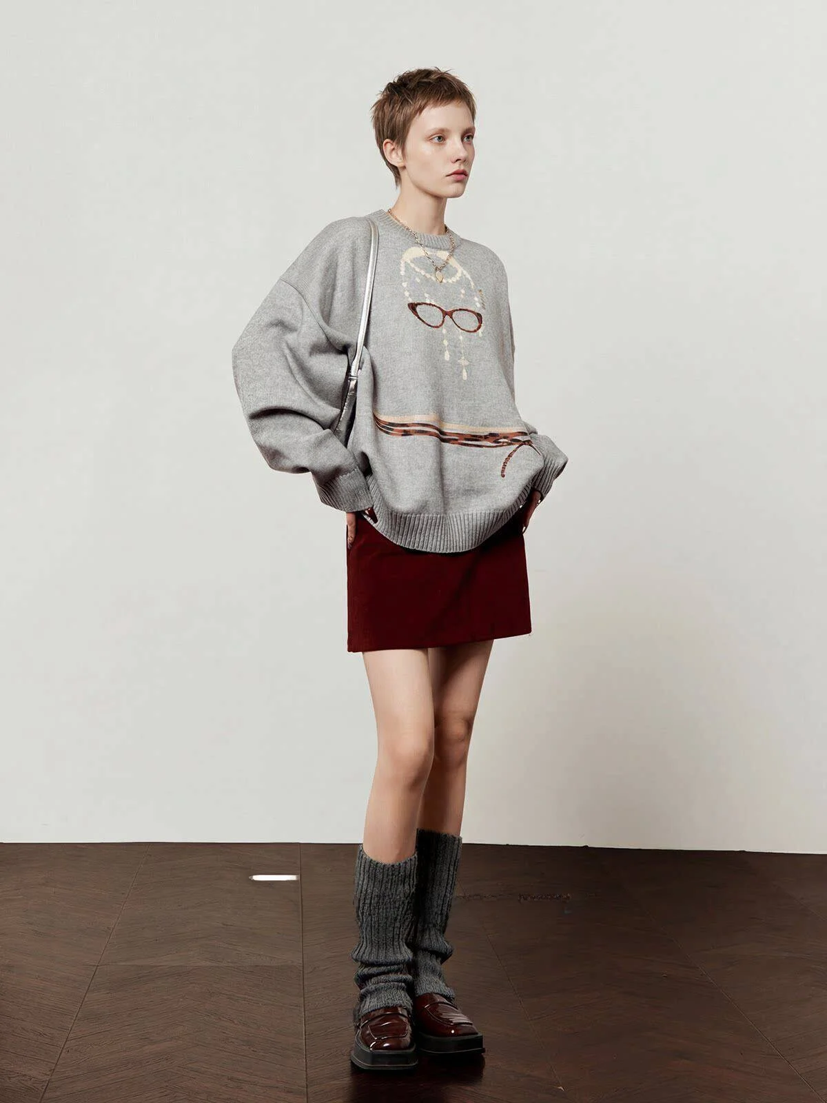 

Свободный женский вязаный свитер с цветочным принтом, повседневный, весенний, новинка, с аксессуарами-цепочками от Zhou Li Wu