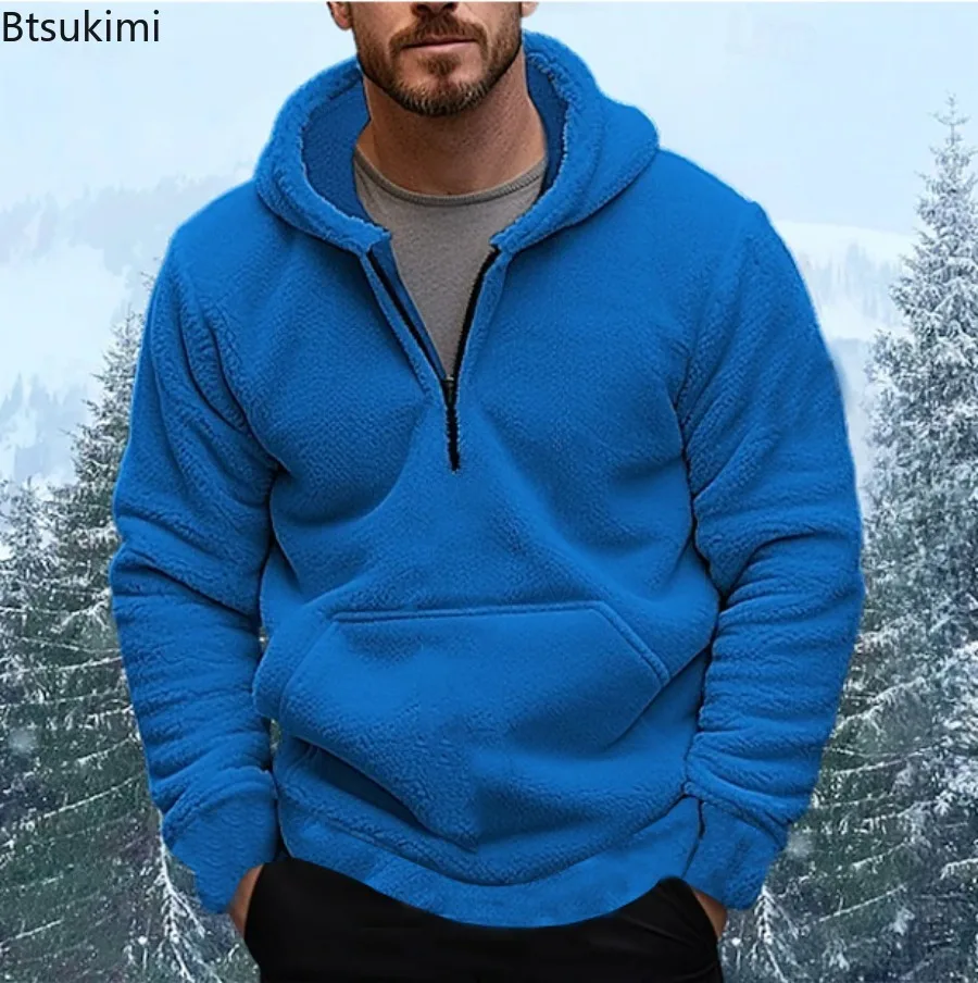 

2025 Autumn Winter Men's Long Sleeve Warm Hoodies Fashion Coral Fleece Casual Hooded Coats Harajuku Tops Male Loose Sweatshirts