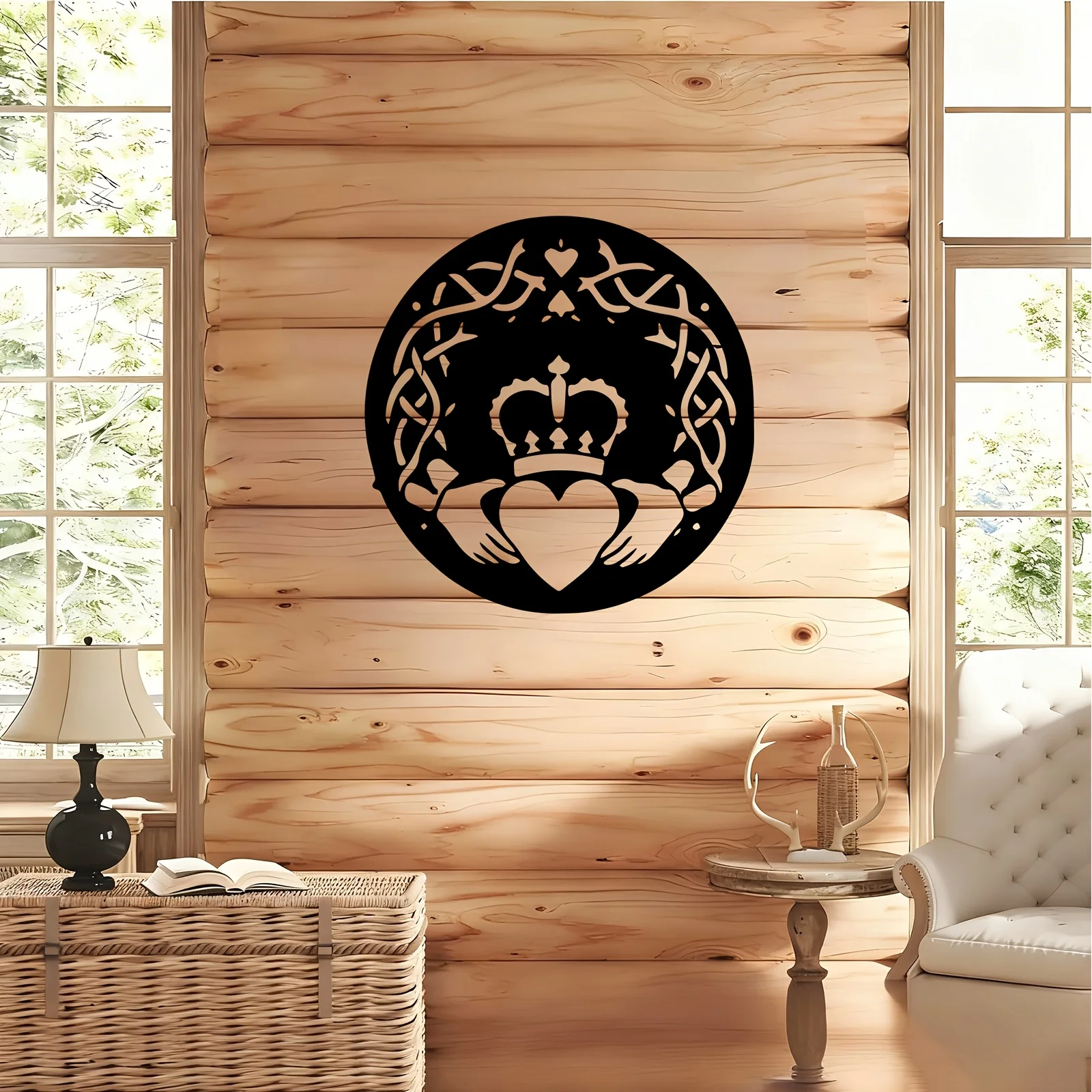Celtic Claddagh Symbol Metal Wall Art, Powder Coated Iron Cultural Sculpture for Living Room Bedroom Entryway Decor