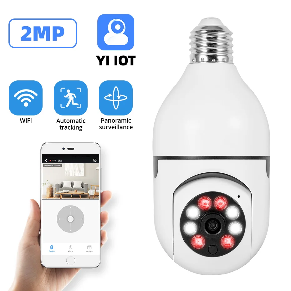 Cámara con bombilla E27 de 1080P, vigilancia WIFI de 2,4G, seguimiento automático, visión nocturna a todo Color, CCTV PTZ, Monitor de seguridad interior