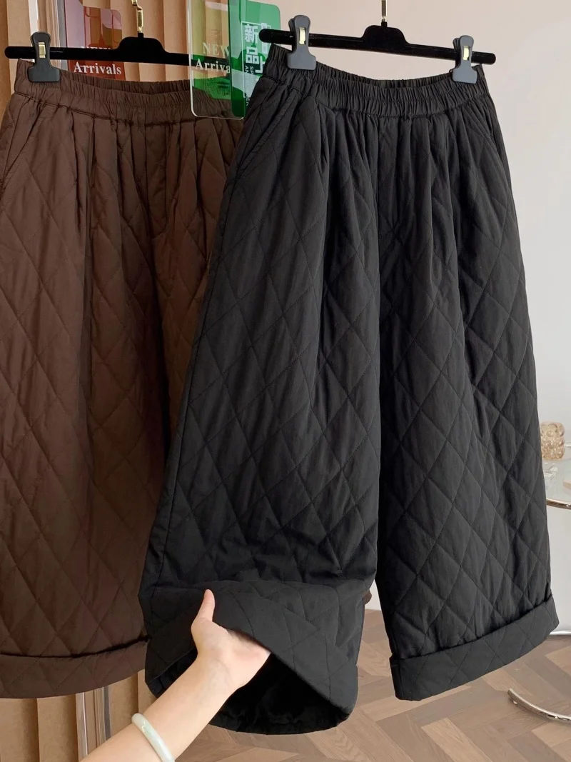 Pantalones de algodón con cintura elástica para mujer, pantalón informal, versátil, estilo Simple, acolchado, de pierna ancha, w1129, invierno