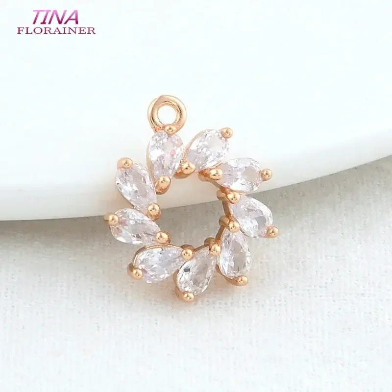 16*18MM 14K Gold Color Brass with Zircon Flowers Charms Pendants Necklace Earrings Jewelry Making Supplies Accessories