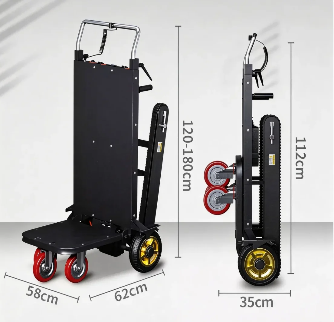 Electric Industrial Four-Wheel Steel Enclosed Hand Truck Stair Lift Climbing Trolley OEM Electric Powered Stair Climber
