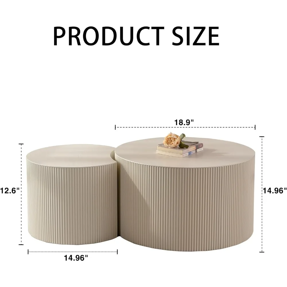 Набор журнальных столиков в бежевую полоску с волнистыми полосками, современные деревянные круглые акцентные столы в стиле барабана для гостиной