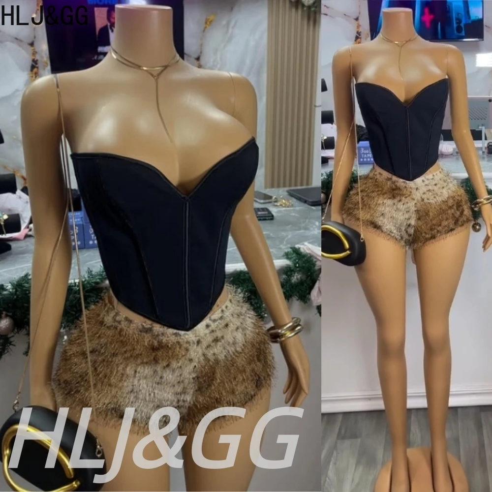 

Сексуальный комплект из двух предметов HLJ&GG: топ-корсет без рукавов с открытыми плечами и бандажным эффектом + шорты с леопардовым принтом. Уличная мода.