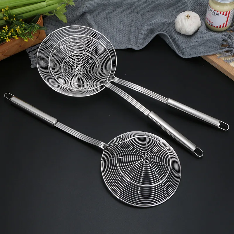 Solid 18/8 Stainless Steel Spider Strainer Skimmer Ladle, 14/16/18/20cm Frying Spoon with Handle - Kitchen Tools