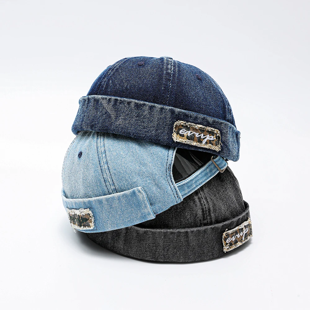 

Fashion Denim Docker Cap Brimless Hat Solid Skullcap Solid Color Sailor Cap Beanie Hats Men Women Bucket Cap Adjustable Dad Hat
