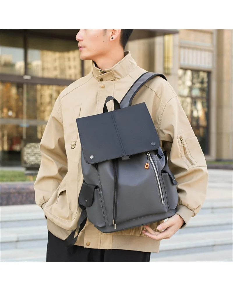 

New solid color computer backpack bag male college style college student schoolbag female campus simple flap sports backpack