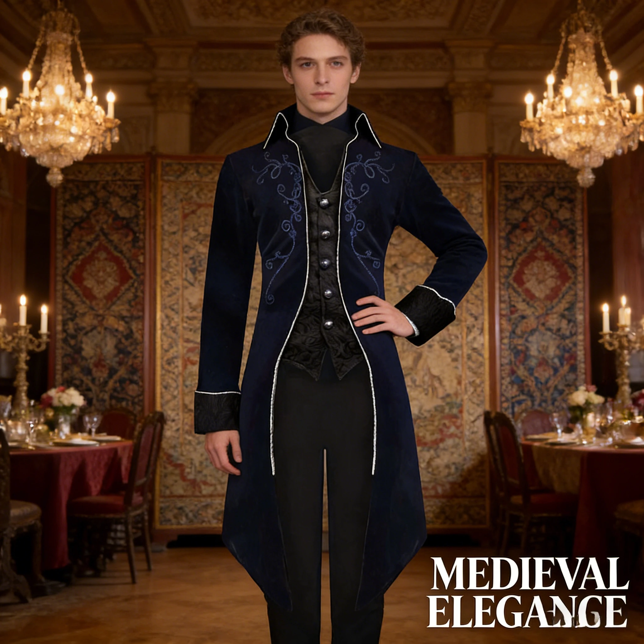 

Европейско-американский фрак в стиле Хэллоуин, средневековый ретро-пиджак в стиле панк, мужское пальто средней длины, придворный стиль, для сценических выступлений, косплей-костюм