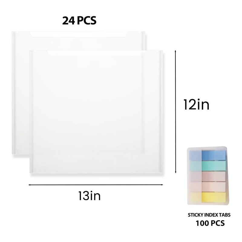 24PCS สมุดภาพกระดาษจัดเก็บชุด 12X13 นิ้วล้างสมุดภาพกระดาษ Organizer ชุด 100PCS Sticky Index แท็บ