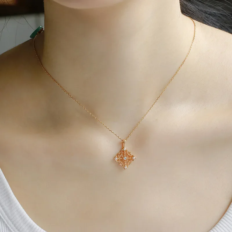 LAMOON Exquisite Necklace Natural Opal Freshwater Pearl 925 Sterling Silver Chain Vintage Medieval Hollow Pendant Jewelry NI222