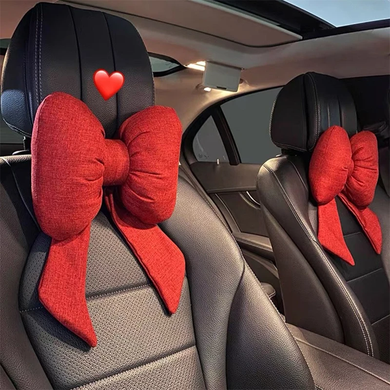 Car Neck Pillow Memory Cotton Bowknot Car Headrest Cute Interior Car Seat Accessories For Women Car Decoration