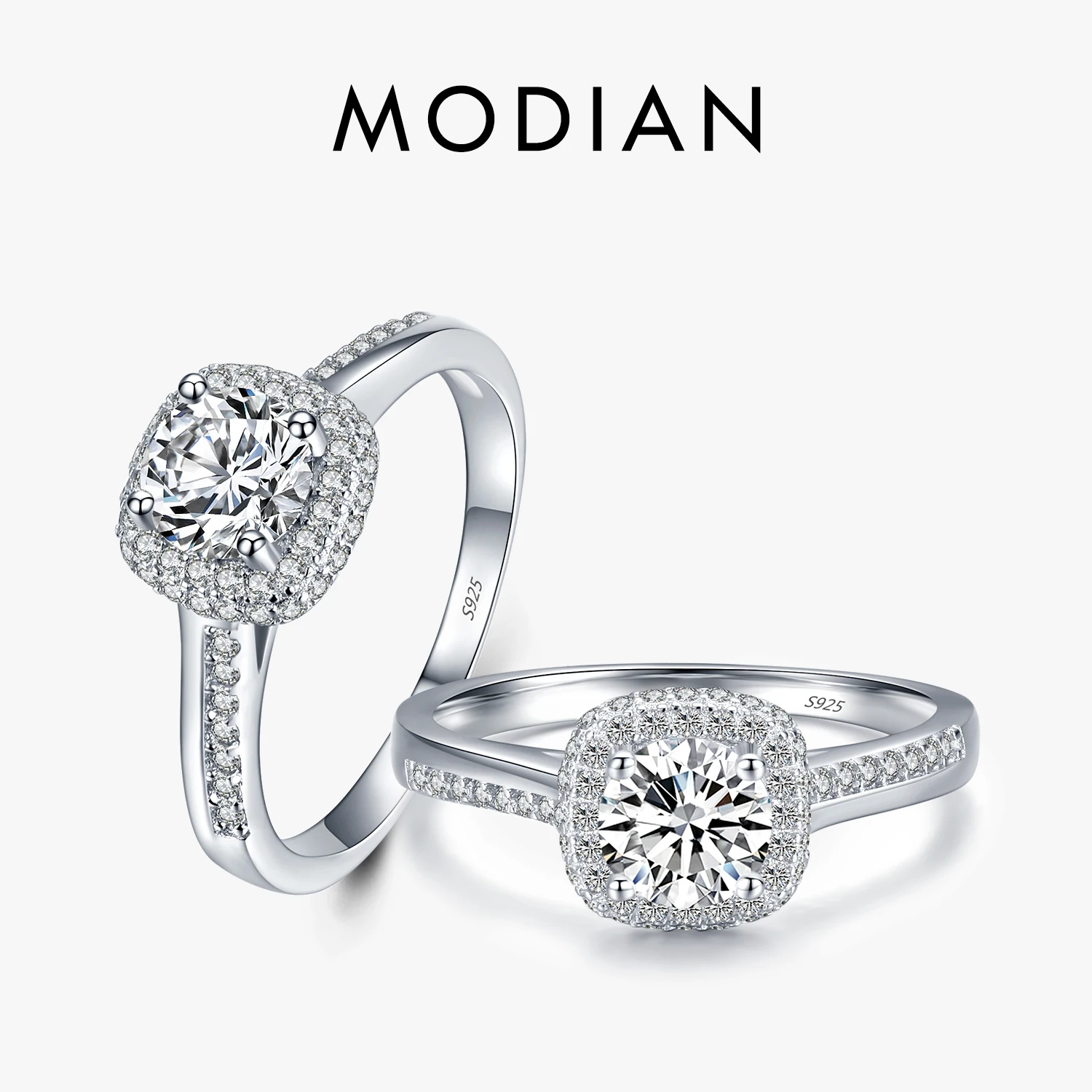 Modian Verlobungsringe aus echtem 925er-Sterlingsilber, rund, klarer Zirkonia, für Frauen, Hochzeit, Versprechen, Statement-Schmuck, Geschenk
