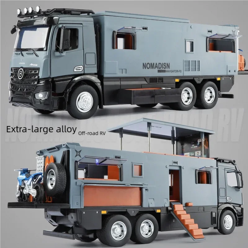 1:24 Scale Off-road Vehicle Model Miniature RV Metal Diecast Car Camping Vehicle Simulation Doors Opened Pull Back Souvenir Gift