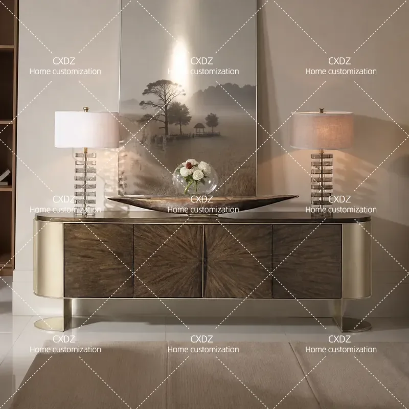 Wooden TV Cabinet for Small Apartment Living Room Storage Low Console Floor Audio Visual Cabinet Customizable Design