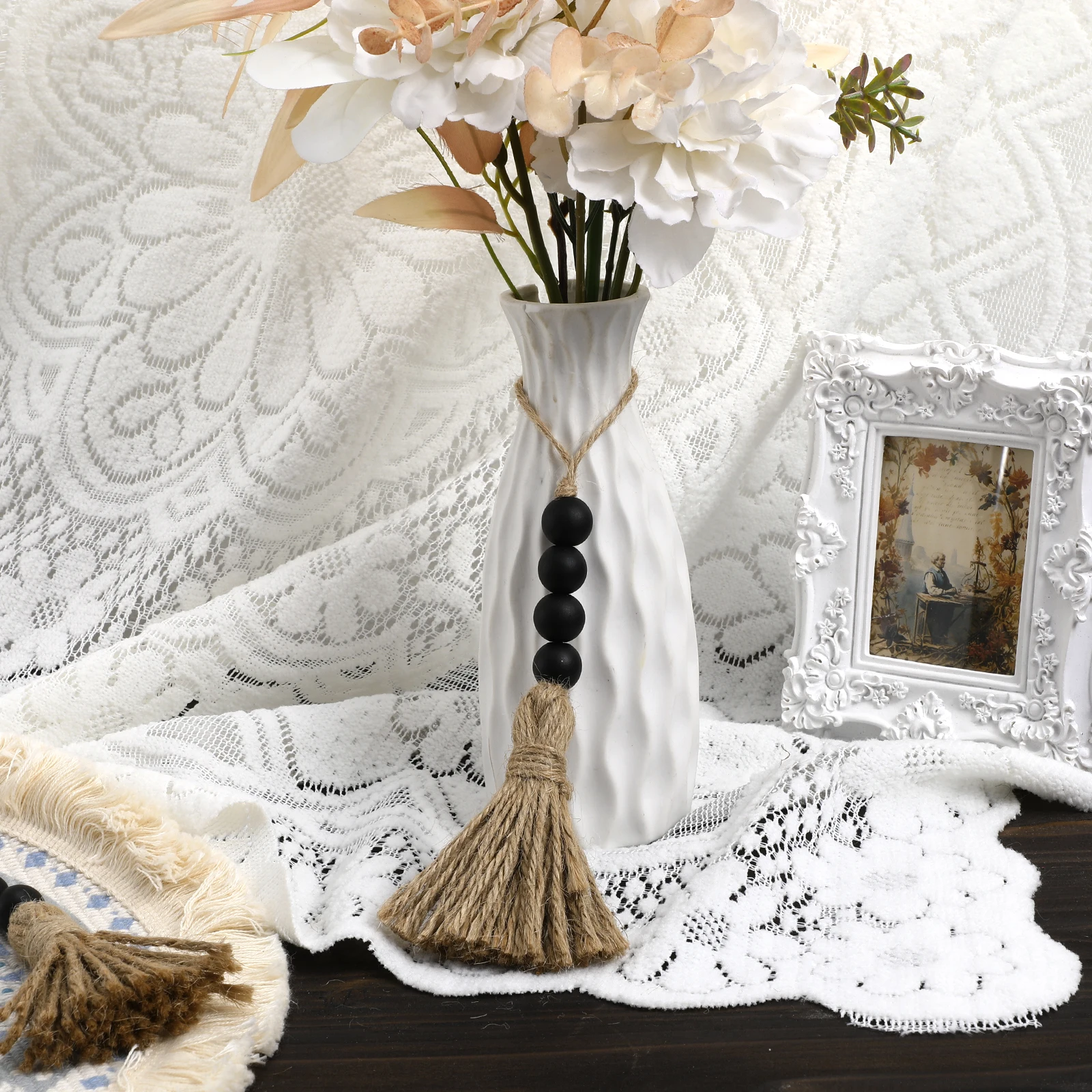 

2 Pcs Decorative Hooks Rustic Beads Tassel Wall Wall Hanging Wooden Bead Decor Hanging Home Office Shop Wooden Crafts nament