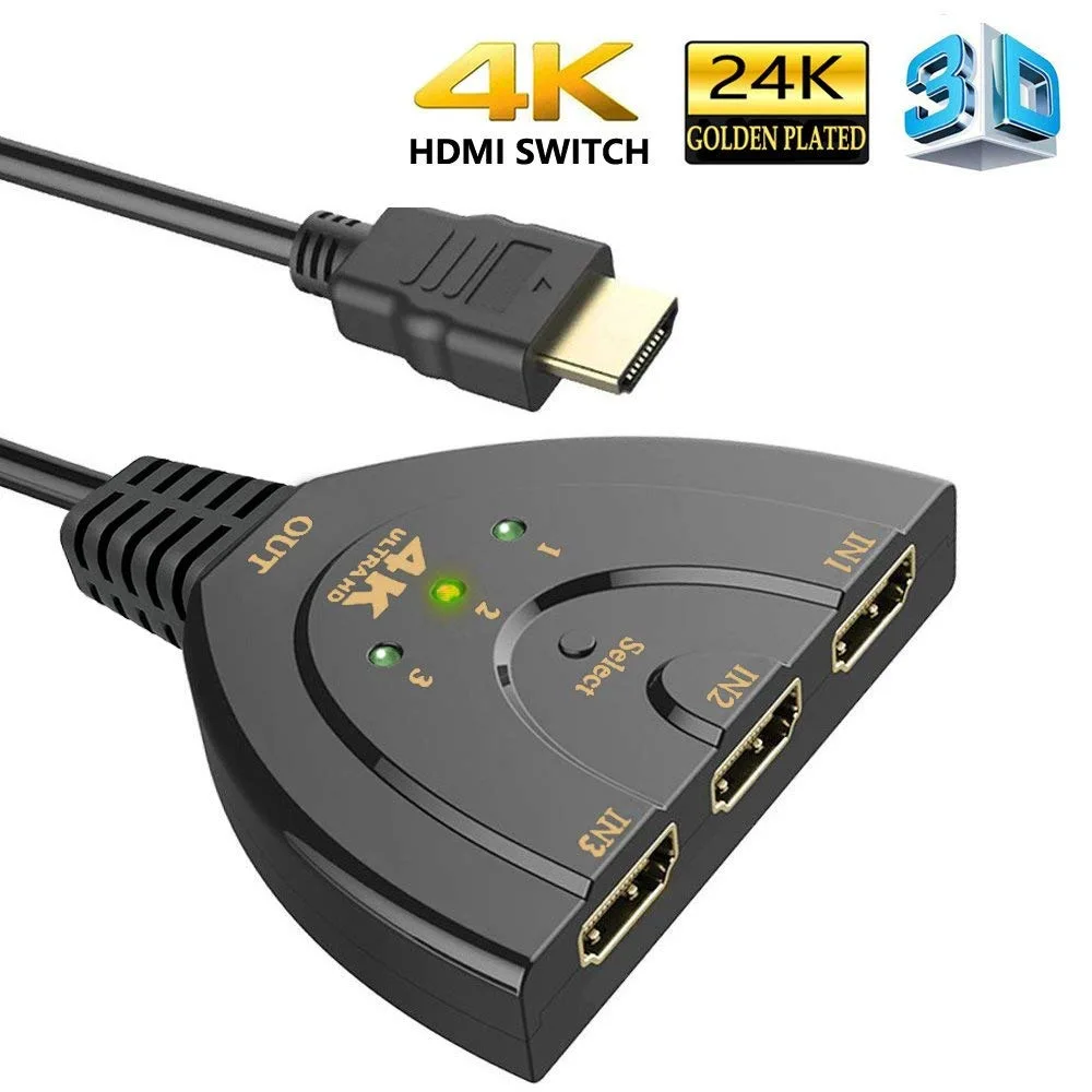 

4K 2K 3x1 HDMI Cable Splitter HD 1080P 4096 3840 Video Switcher Adapter 3 Input Port USB Hub for Xbox DVD HDTV PC Laptop TV