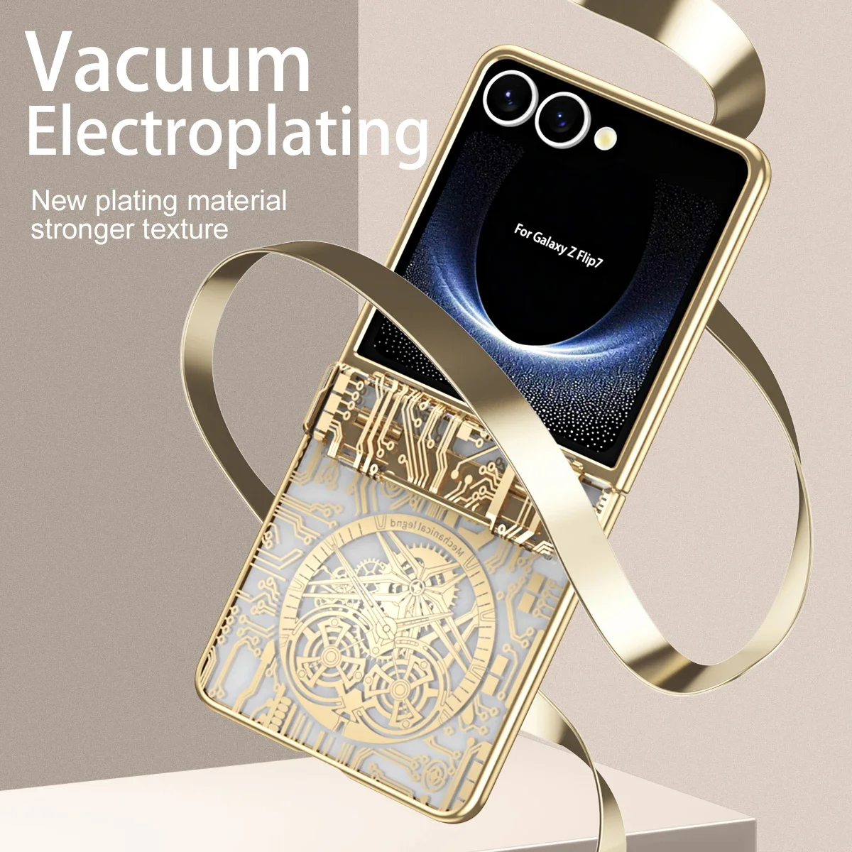 Estilo mecânico de luxo galvaniza caso de telefone para samsung galaxy z flip 7 6 5 4 3 flip7 dobradiça proteção anti-queda capa clara