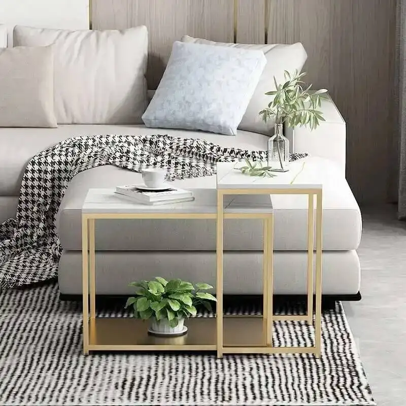 

Table Gold Square Sets Nordic Nesting Coffee Marble Side Table Corner Extendable Storage Mesita De Noche Kitchen Furniture